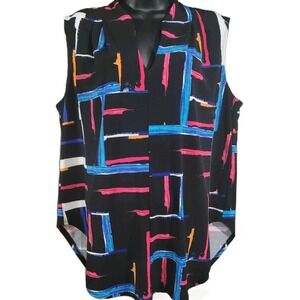 Joseph Ribkoff Abstract Tunic Blouse Sz M? Relaxed Fit Sleeveless Artsy V-Neck